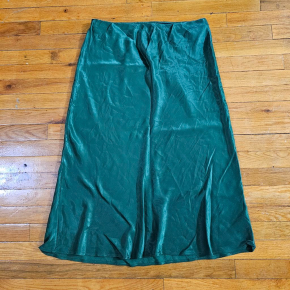 Anthropologie Dresses & Skirts - Anthropologie Womens Elastic Waistband Satin Midi A Line Skirt Green Size L